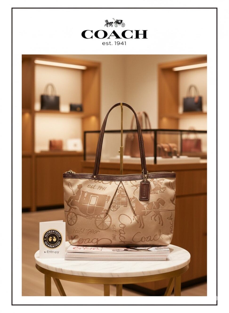 Coach Horse & Carriage Jacquard Tote (F14682) AUTHENTIC